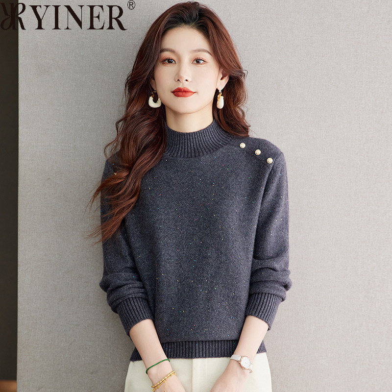 音儿美地女装清仓折扣羊毛衫毛衣春季新款亮丝半高领显瘦针织上衣