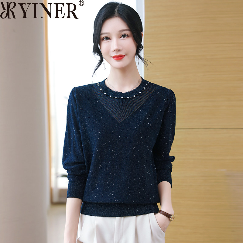 音儿美地女装清仓折扣羊毛衫针织毛衣秋新款重工艺减龄圆领打底衫