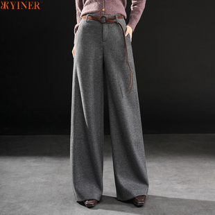 影儿女装清仓折扣正品冬季羊毛休闲裤时尚高端高腰百搭阔腿长裤子