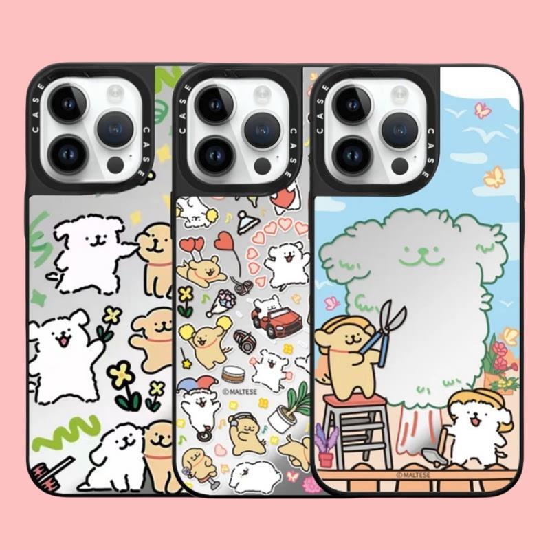 华强北适用于线条小狗满屏贴纸苹果15promax/plus壳iphone16pro防摔保护13卡通14镜面12CASE手机壳套