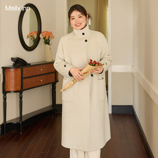 【羊毛羊绒】美丽客栈大码女装2025新款可拆卸带帽披肩双面呢大衣