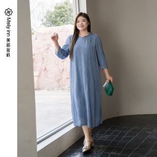 美丽客栈原创高端大码 胖mm200斤加肥加大真丝45姆米连衣裙春 女装