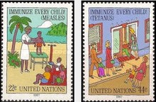 百日咳 2全 纽约 原胶全品 儿童接种疫苗 肺结核 联合国1987邮票