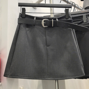 YIMOXI高腰西装短裙女2026春夏灰色A字裙时尚纯色百搭显瘦半身裙