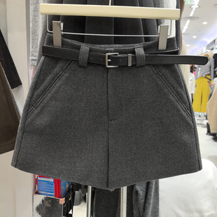 希贝尔茜茜短裤女2024冬季毛呢a字阔腿裤韩版XIBEIERXIXI呢子靴裤