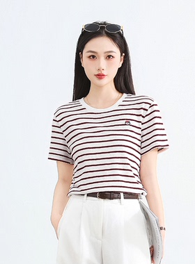 【大美唤粉丝专享】亚麻通勤条纹T恤 XX-2603