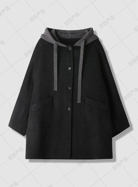 【悠悠粉丝专享】秋冬中长款女双面连帽澳毛呢 QBB-19029