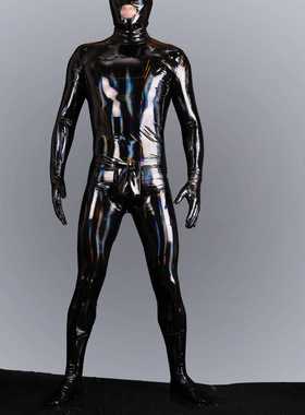 欧美版MB08镜面乳胶氨性感男仆舞台全包衣男炫彩Zentai连体紧身衣