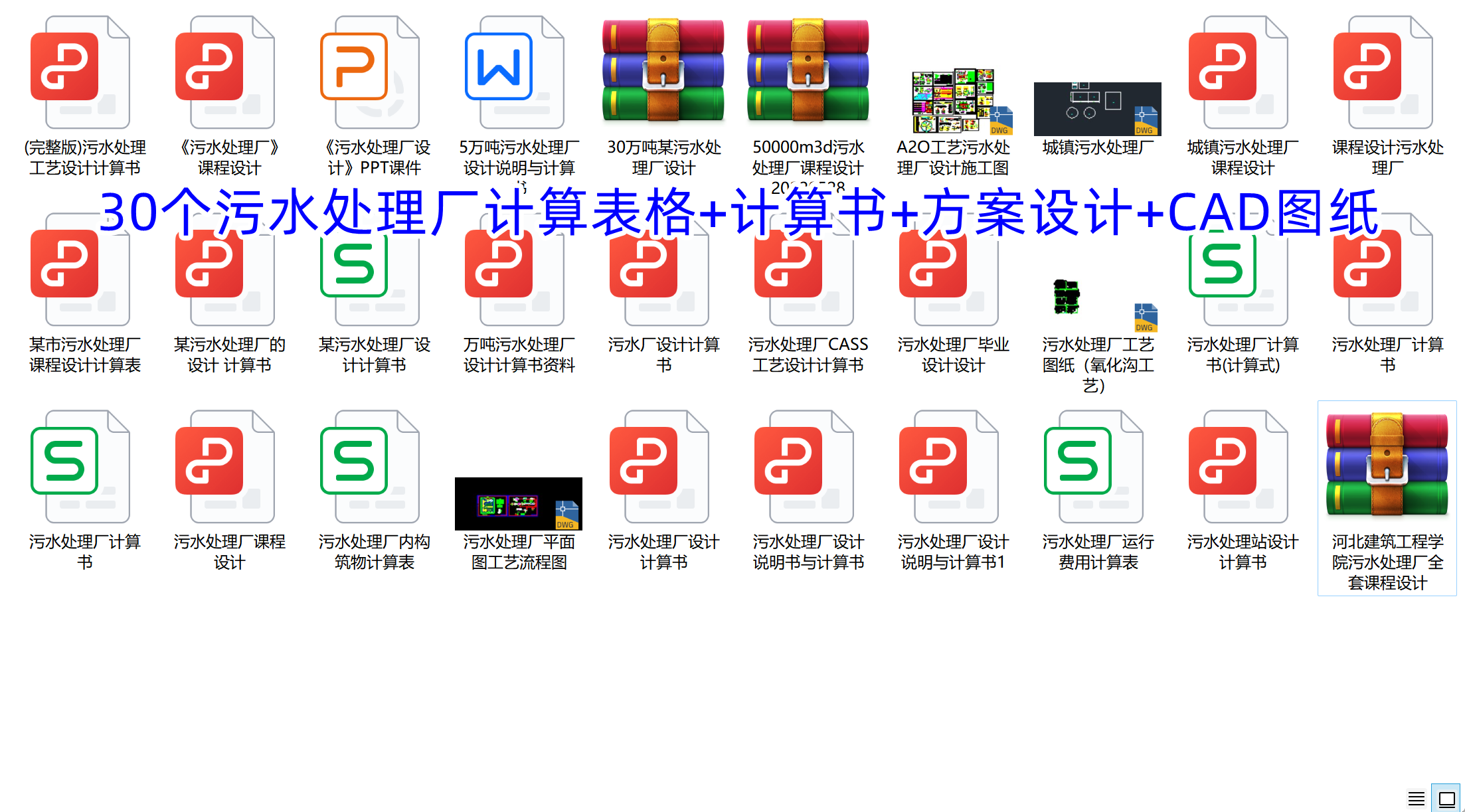 30个污水处理厂计算表格+计算书+方案设计+CAD图纸