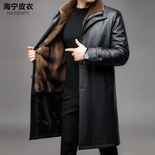 水貂内胆皮毛一体中长款貂皮大衣