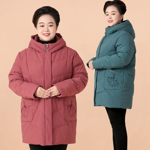 特体加肥大码女装羽绒服中长款厚外套冬装新款中年胖妈妈装白鸭绒 - 封面
