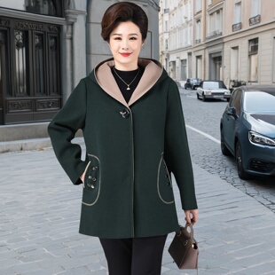 连帽 气质厚外套中老年女中长款 9XL胖妈妈洋气大衣加肥大码 秋冬季