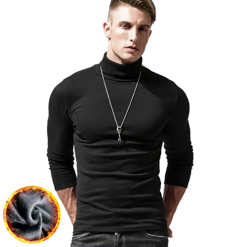 秋冬季高领长袖t恤男内搭加绒加厚保暖修身纯棉潮流打底衫上衣男