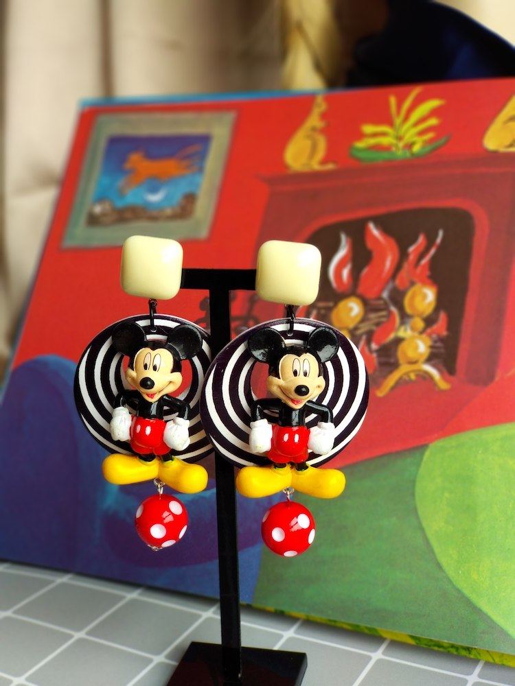 珥珰手作孤品迪士尼系列米奇米老鼠复古条纹撞色夸张玩偶耳环耳夹在类目 饰品/流行首饰/时尚饰品新, 耳饰, 耳环中 - 来自Buy2taobao.com提供专业的淘宝代购服务