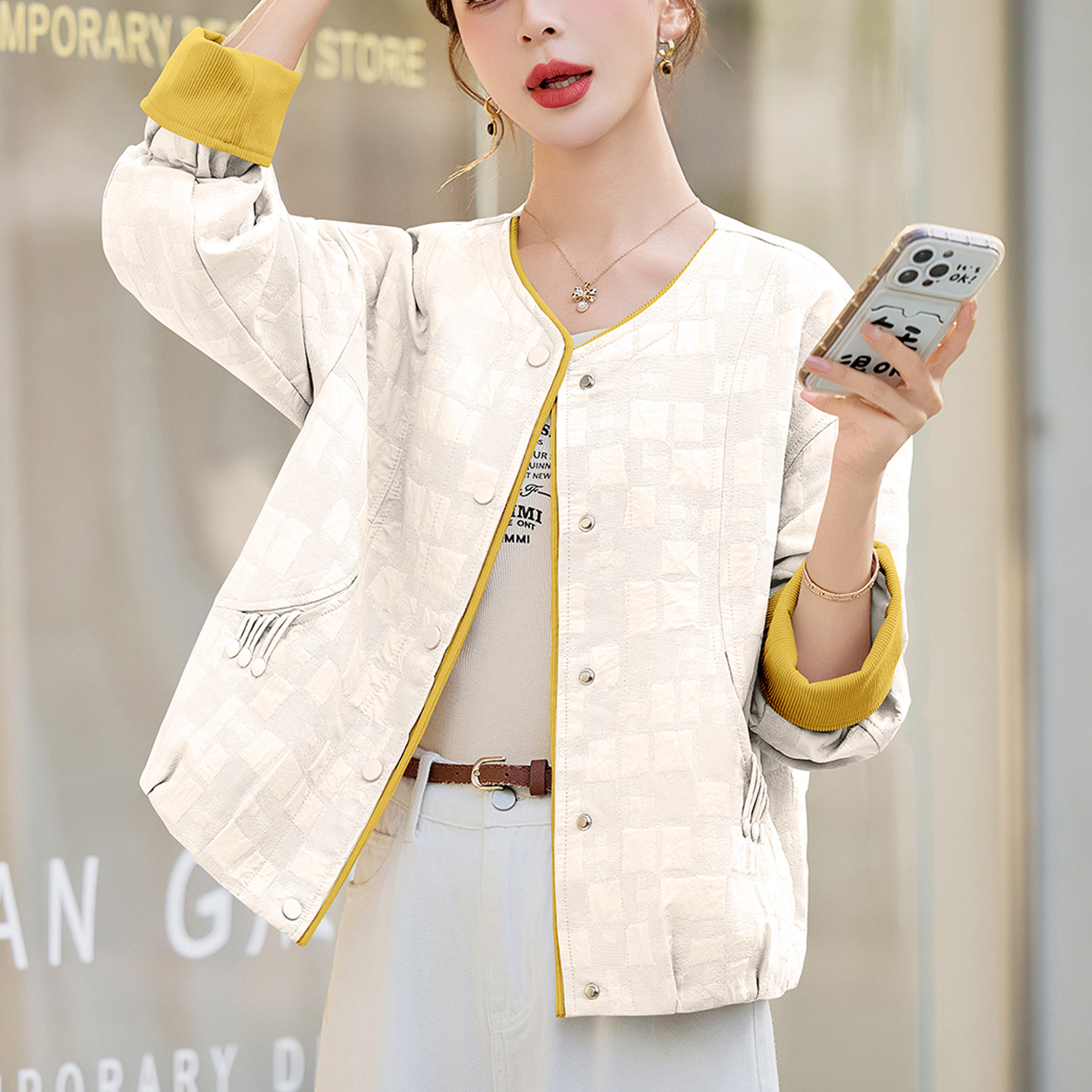 新中式国风短外套女2026春秋新款圆领小香风宽松休闲减龄夹克上衣