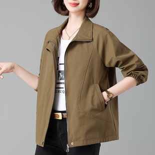 外套女春秋2026新款 百搭休闲宽松中年妈妈40岁50中长风衣显瘦夹克