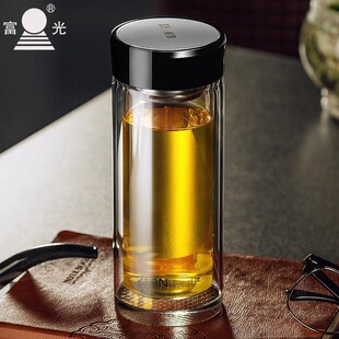 富光健牌X009-280双层玻璃杯车载便携水杯水晶回厚底杯子清库存