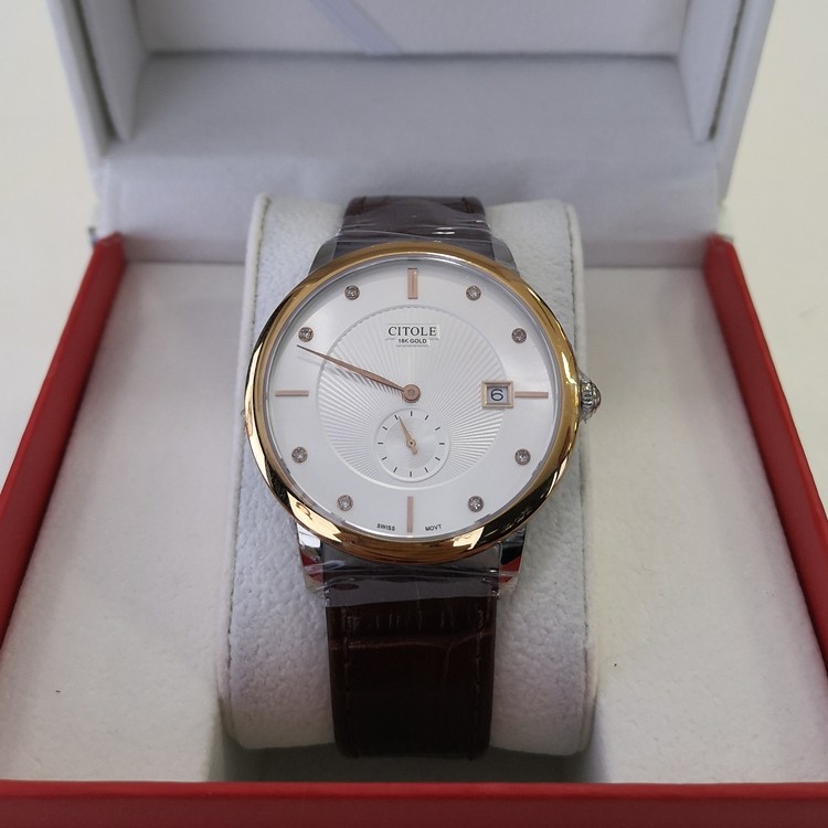 法国西腾手表金表ETA进口机芯真钻表男意大利小牛皮超薄高档6066