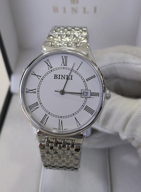 瑞士宾利8075小表盘情侣对表钢带皮带表男简约黑色表带女日历防水