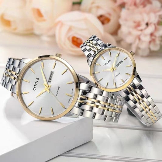 西腾5262简约情侣表日历星期钢带