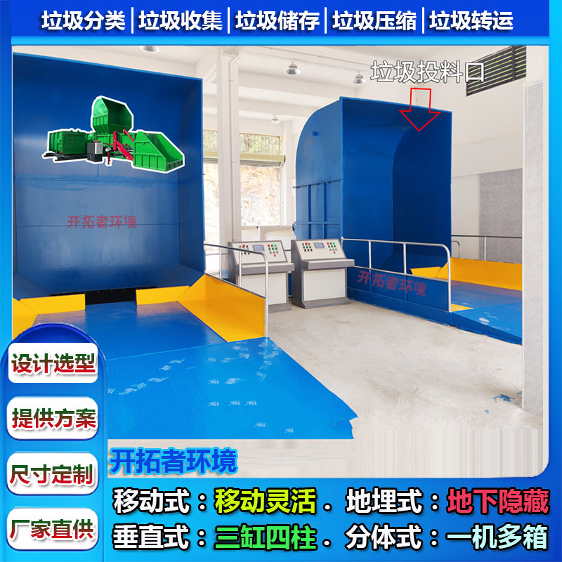 县城分体式垃圾压缩站升级改造 水平移动1个垃圾压缩机2个垃圾箱