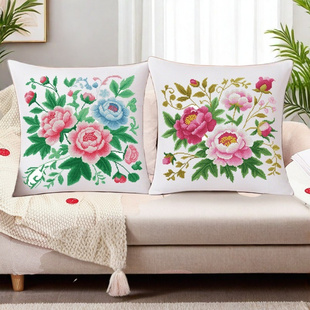 三面拉链45厘米新款十字绣抱枕自己绣花客厅沙发床头汽车牡丹花类