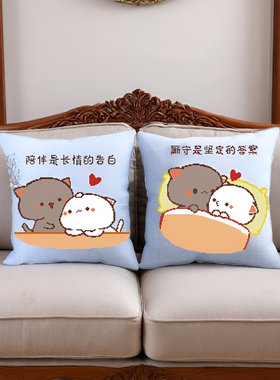 自己线绣十字绣抱枕卡通情侣人物