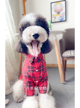 吉多熊家宠物衣服狗狗大型犬红色格子衬衣夏季薄款帅气潮巨贵柴犬