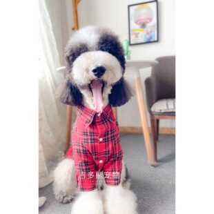 吉多熊家宠物衣服狗狗大型犬红色格子衬衣夏季薄款帅气潮巨贵柴犬
