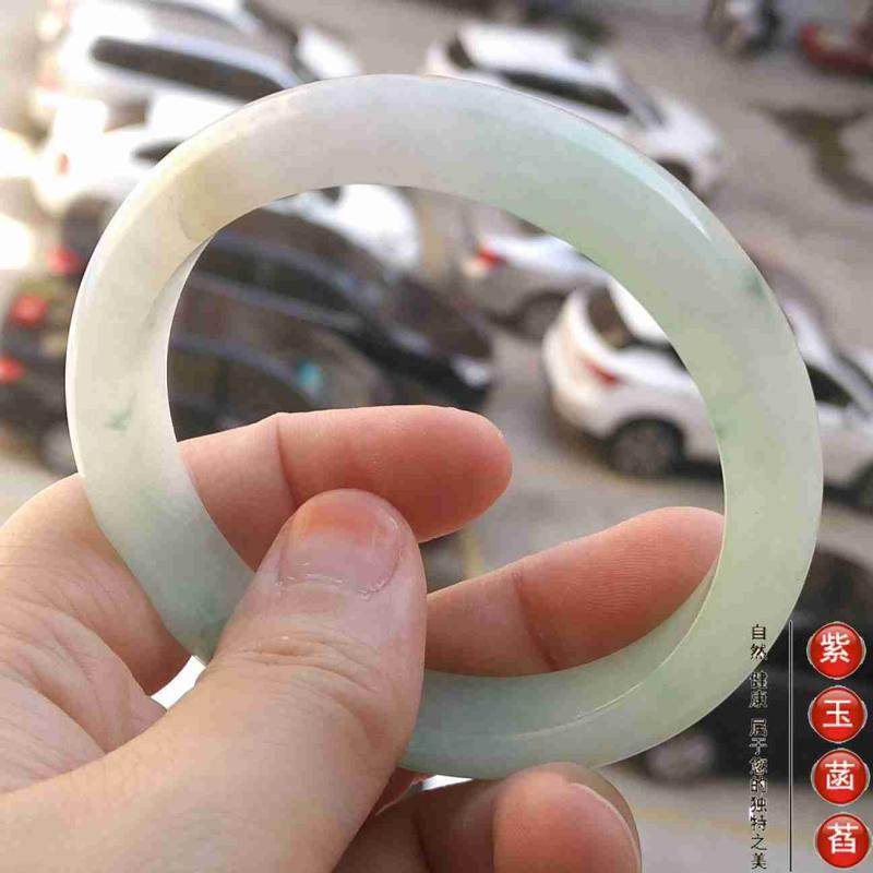 正品缅甸翡翠手镯玉镯子冰糯种飘蓝花翡翠手镯天然玉石 65 59