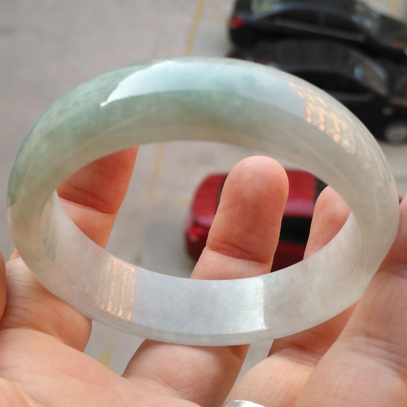 正品缅甸翡翠手镯玉镯子冰糯种飘蓝花翡翠手镯天然玉石 83 58