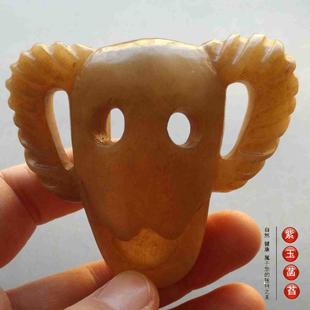 古玉老玉古玩杂项天然河磨玉白玉石羊头扣面具羊角独特把件摆件