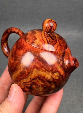 海南黄花梨茶壶西施壶迷你壶鬼脸山水纹老料海黄把把壶摆件手把件