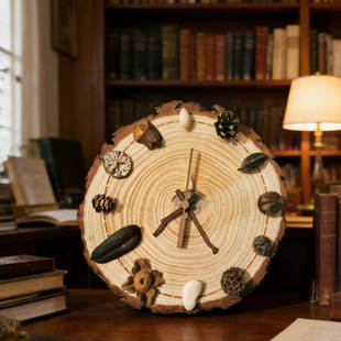 植物时钟手工DIY材料包创意圆木片胡桃木指针种子果实装饰品木钟