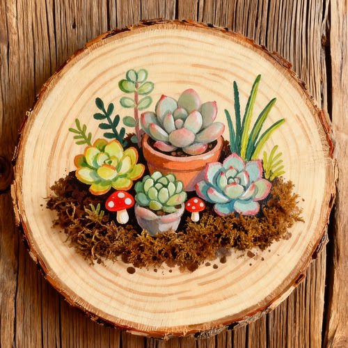 【支持来图定制】圆木片手绘卡通/风景家居装饰 礼物手绘木片图案