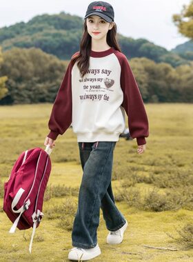 女童卫衣春秋冬款儿童加绒上衣
