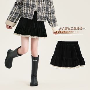 女童半身裙2026秋冬新款儿童秋装短裙春秋女大童丝绒裙子女孩冬装