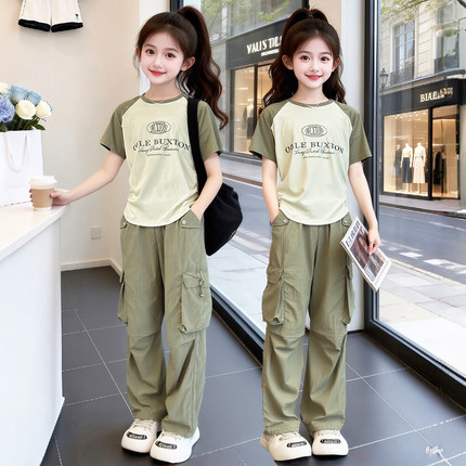 女大童夏装套装2026新款儿童夏季短袖运动女童运动工装裤女孩衣服