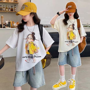 女童夏季牛仔套装薄款2026新款女大童夏装短袖裤子儿童休闲两件套