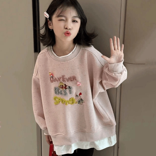 女童卫衣春秋款2026新款春装季儿童假两件女大童秋冬上衣女孩衣服