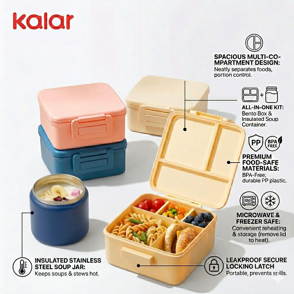 出口订单kalar跨境便携分隔饭盒可微波炉加热便当盒水果零食外带图片