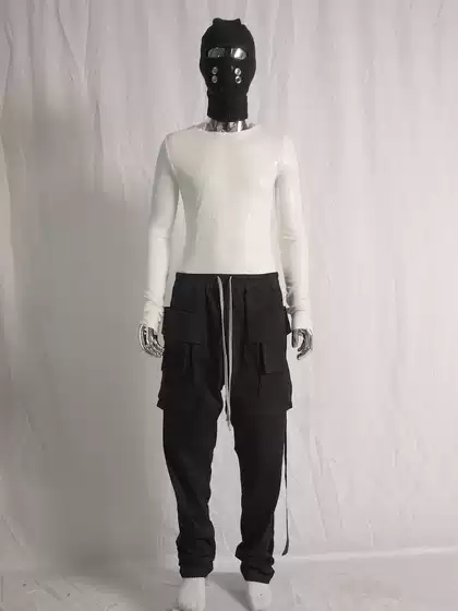 Ro Style High Street Dark Cotton Plain Knit Sports Casual Double-Ring Long Pants Multi-Pocket Workwear Slim Straight Pants for Men