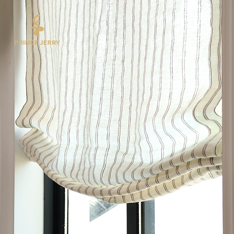 2025新品条纹纯亚麻布艺罗马帘