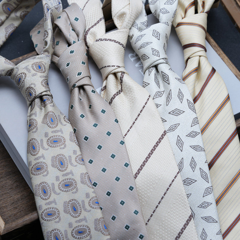 领带男正装韩版英伦绅士浅色复古港风欧美8CM手打款商务职业装潮