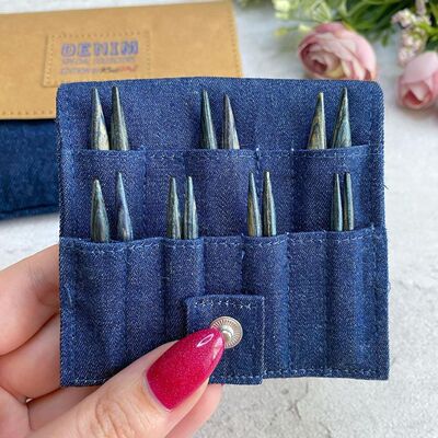 KnitPro 20645 denim 进口蓝色可拆卸桦木短环针5厘米短针头套装