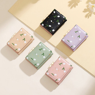 韩系小清新三折女士钱包印花短款高颜值夹子零钱卡包小清新卡包