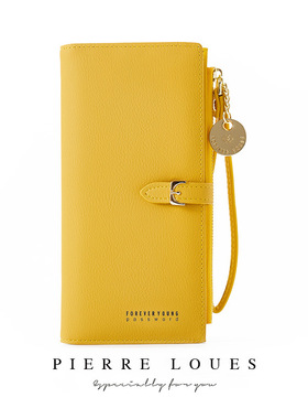 黄色招财ins超薄钱包卡包一体2025新款女士长款韩版简约时尚皮夹