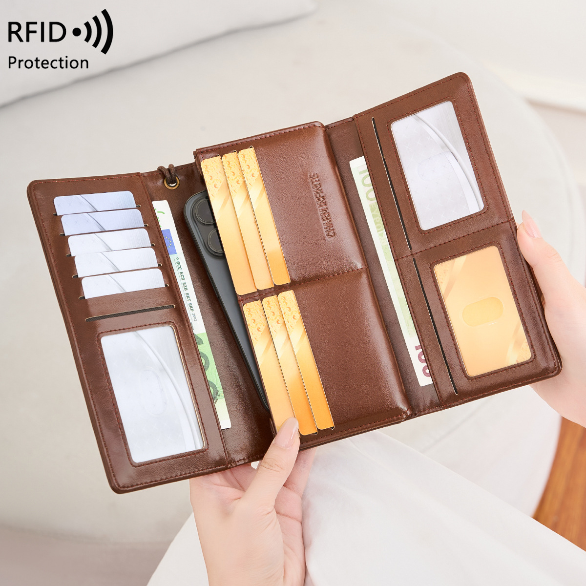 新款RFID防盗刷女士钱包油蜡皮