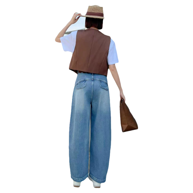 2026新款高腰显瘦直筒牛仔裤女宽松阔腿弯刀拖地长裤子