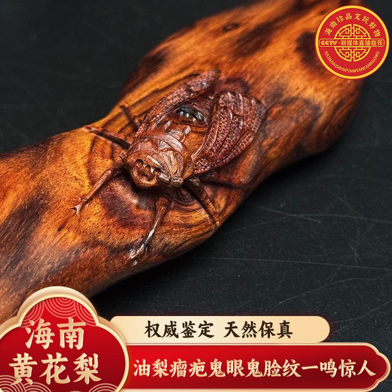 海南黄花梨油梨瘤疤鬼眼鬼脸纹一鸣惊人（知了）手把件 重量：81g